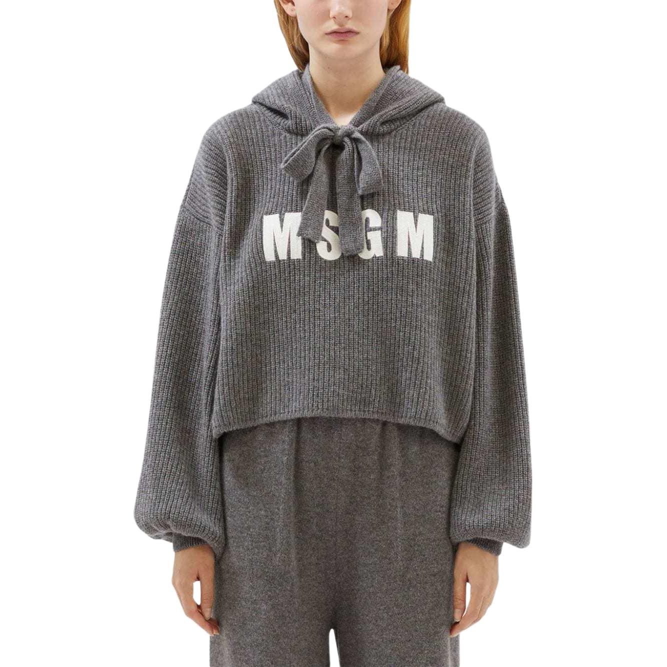 Lookbook (W) MSGM Sudadera Gris de Punto con Diseño de Letras Bordadas. 3741MDM218247790-GREY