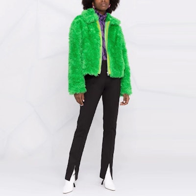 (W) Chaqueta Verde de Cuero Sintético con Cremallera y Forro de Pelo Sintético MSGM. 3142MDH101217805-36 Lookbook (W) Chaqueta Verde de Cuero Sintético con Cremallera y Forro de Pelo Sintético MSGM. 3142MDH101217805-36