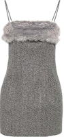 (Women) MSGM Grey Faux Fur Trim Mixed Effect Slip Dress. 3742MDA13X247806-BLACK (Women) MSGM Grey Faux Fur Trim Mixed Effect Slip Dress. 3742MDA13X247806-BLACK