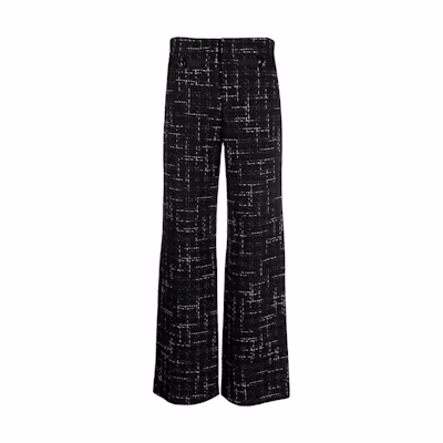 (Women) MSGM High-Waisted Plaid Tweed Wide-Leg Pants Black 3542MDP09237813-BLACK