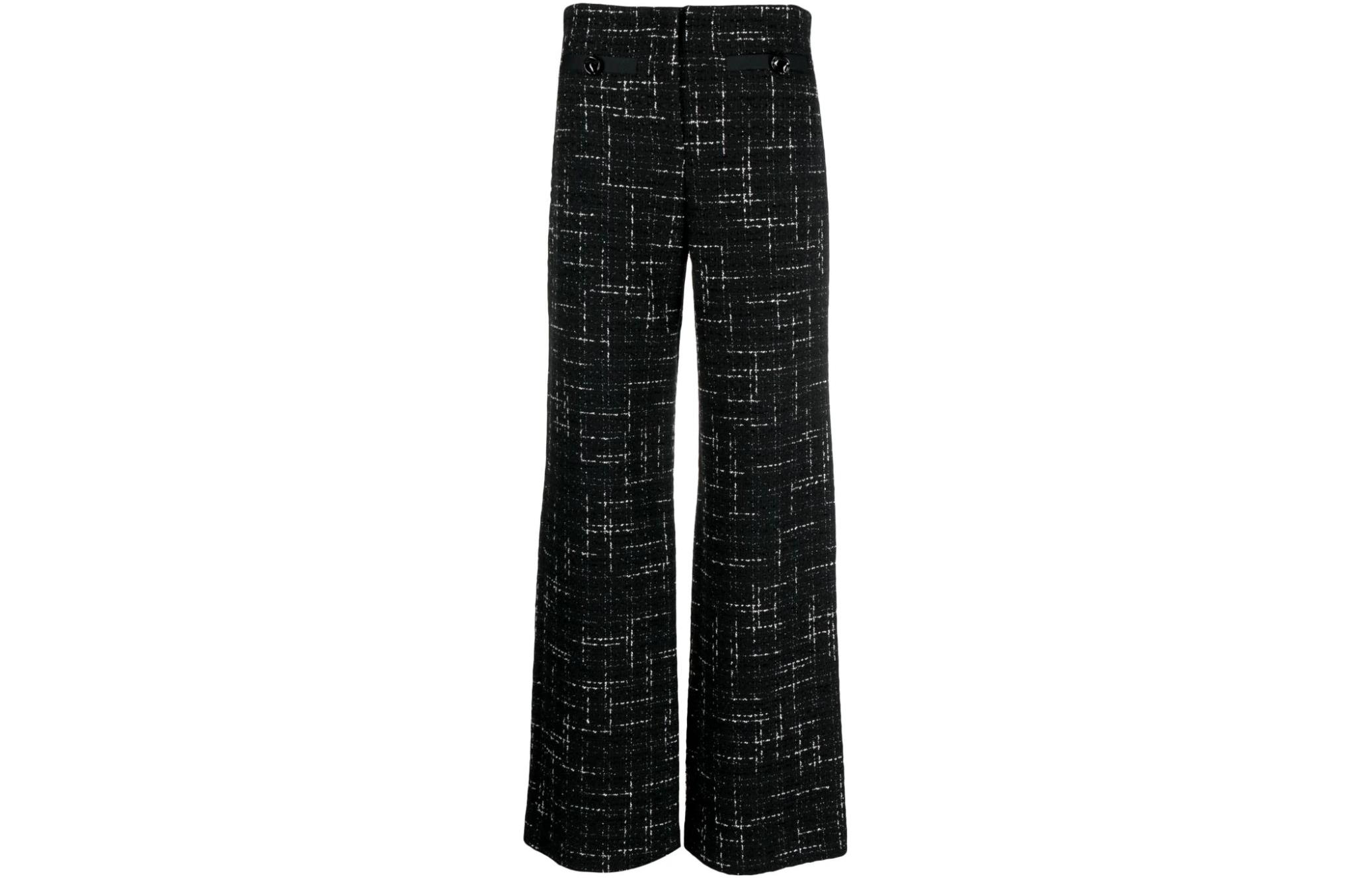 Order (W) MSGM Seluar Panjang Kaki Lebar Tweed Kotak Tinggi Pinggang Hitam 3542MDP09237813-BLACK