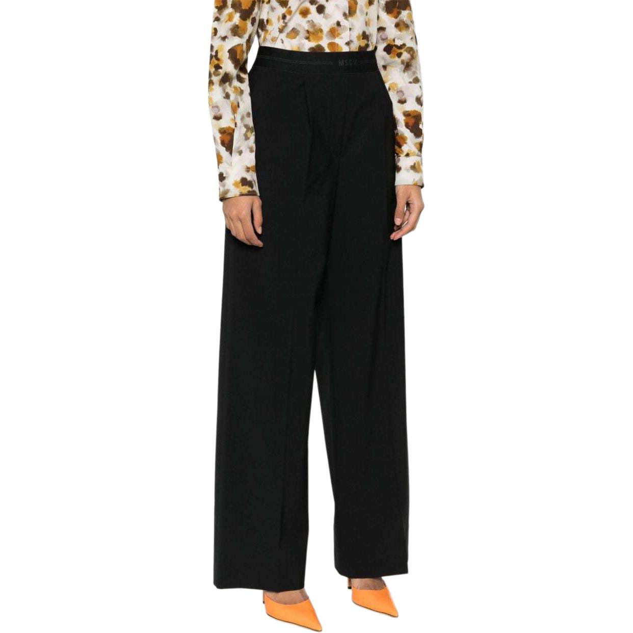 Purchase (W) MSGM Seluar Hitam Potongan Lurus Berpinggang Tinggi dan Berlipat 3641MDP16247200-99