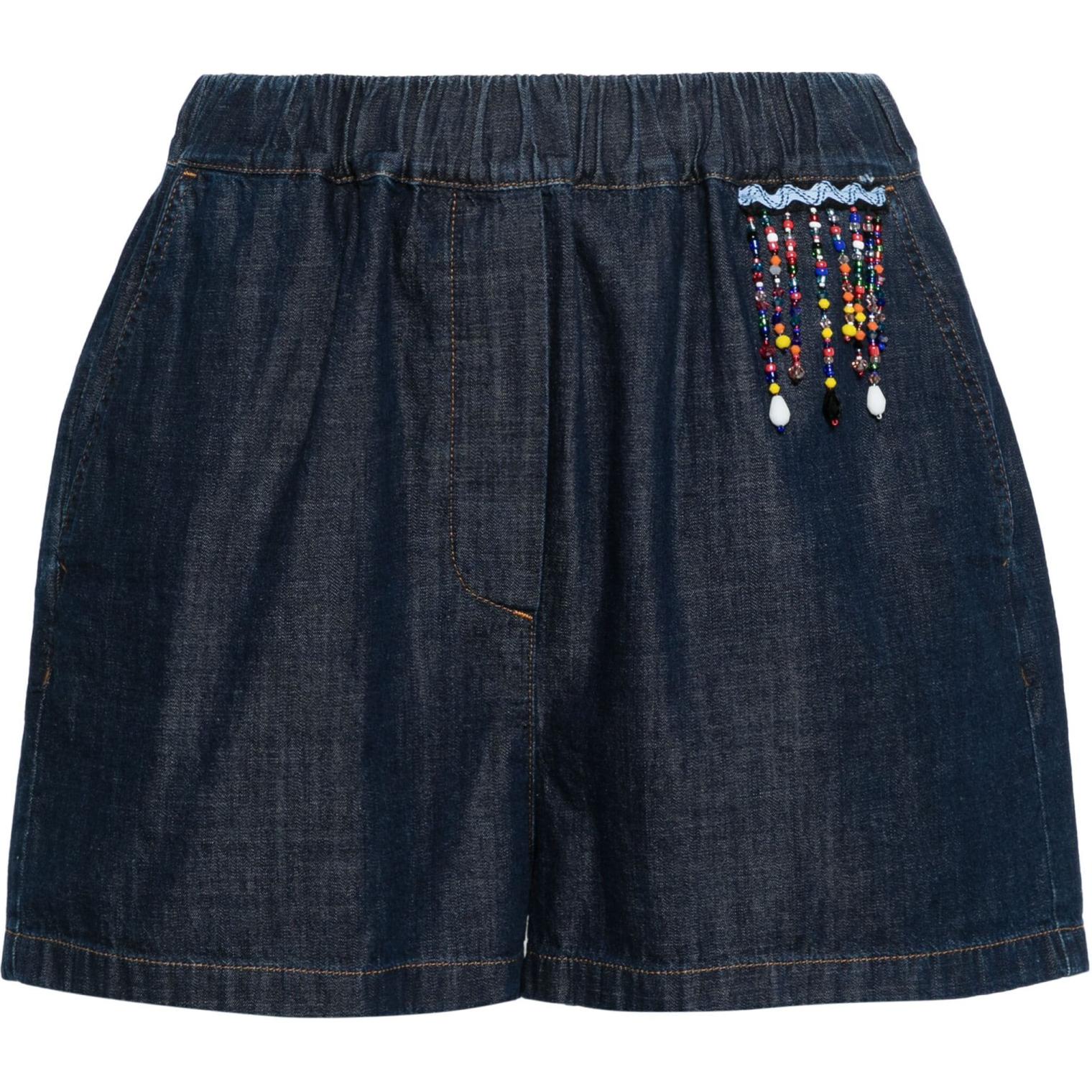 Order (W) MSGM Shorts de Mezclilla Índigo con Flecos y Cuentas, Cintura Elástica y Bolsillos. 3642MDB230L247482-BLUE