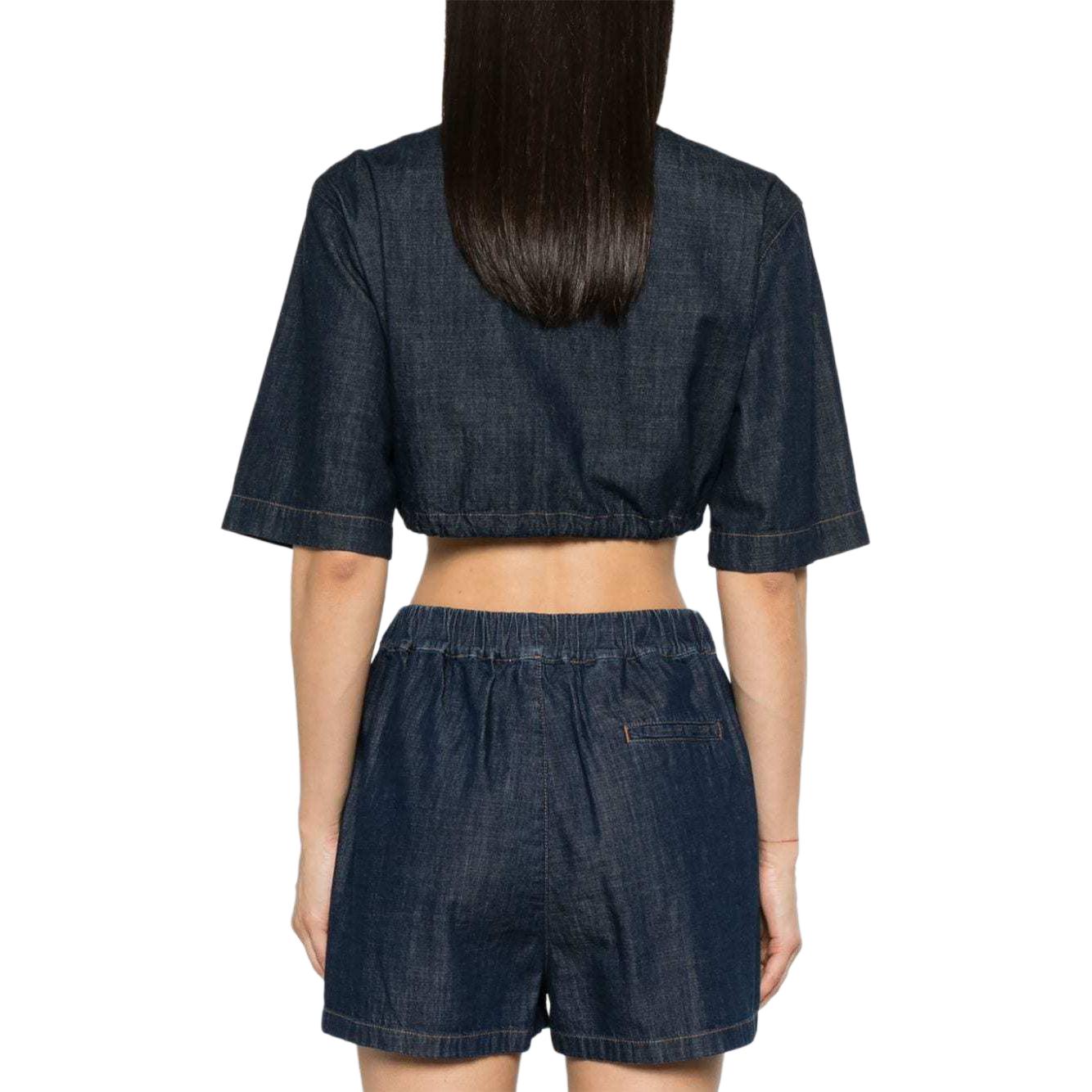 Shop (W) Camisa Corta MSGM Índigo con Logo Bordado en la Espalda. 3642MDE230L247482-BLUE