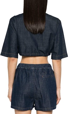 (W) Camisa Corta MSGM Índigo con Logo Bordado en la Espalda. 3642MDE230L247482-BLUE Shop (W) Camisa Corta MSGM Índigo con Logo Bordado en la Espalda. 3642MDE230L247482-BLUE