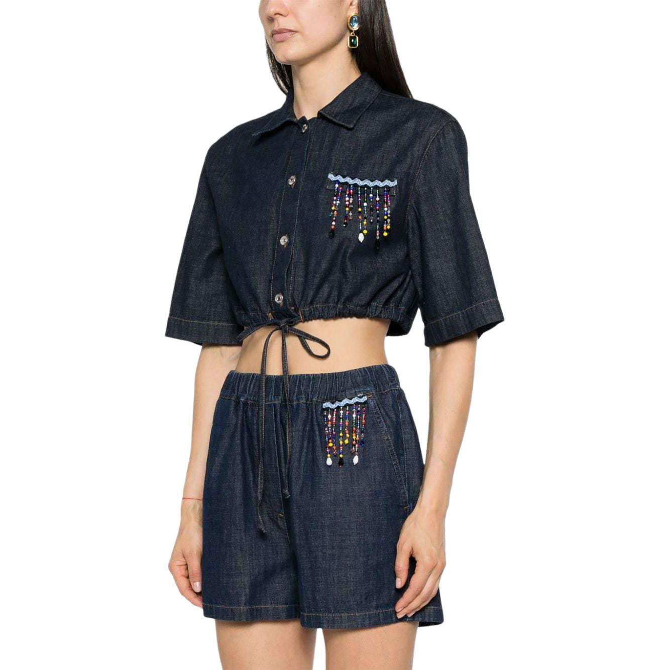 Purchase (W) Camisa Corta MSGM Índigo con Logo Bordado en la Espalda. 3642MDE230L247482-BLUE