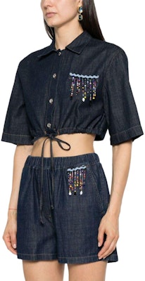 (W) Camisa Corta MSGM Índigo con Logo Bordado en la Espalda. 3642MDE230L247482-BLUE Purchase (W) Camisa Corta MSGM Índigo con Logo Bordado en la Espalda. 3642MDE230L247482-BLUE