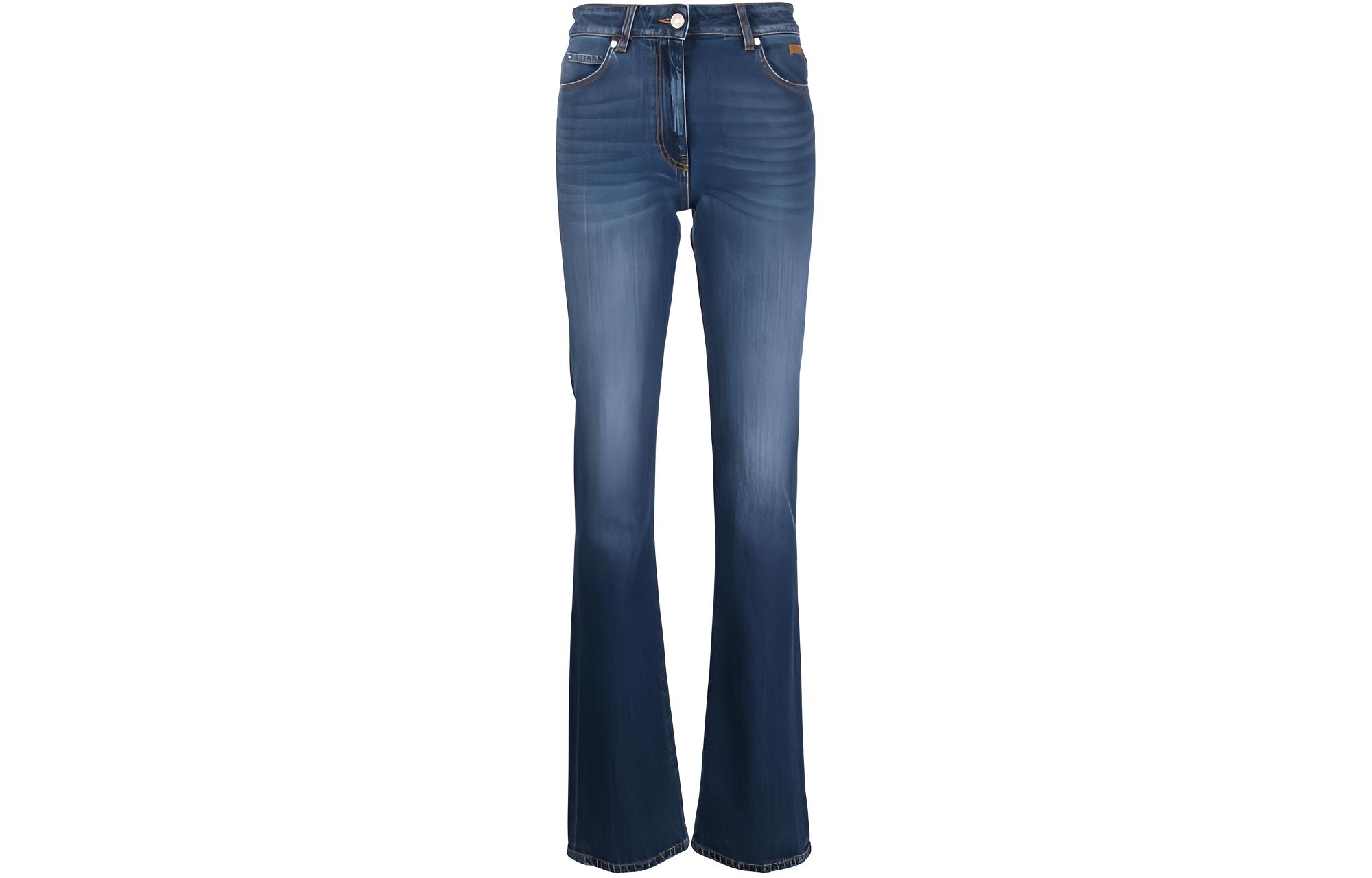 (Women) MSGM  Indigo High-Waisted Slim Flare Washed Denim Jeans 3641MDP238L247091-89