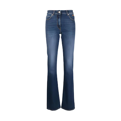 (Women) MSGM Indigo High-Waisted Slim Flare Washed Denim Jeans 3641MDP238L247091-89
