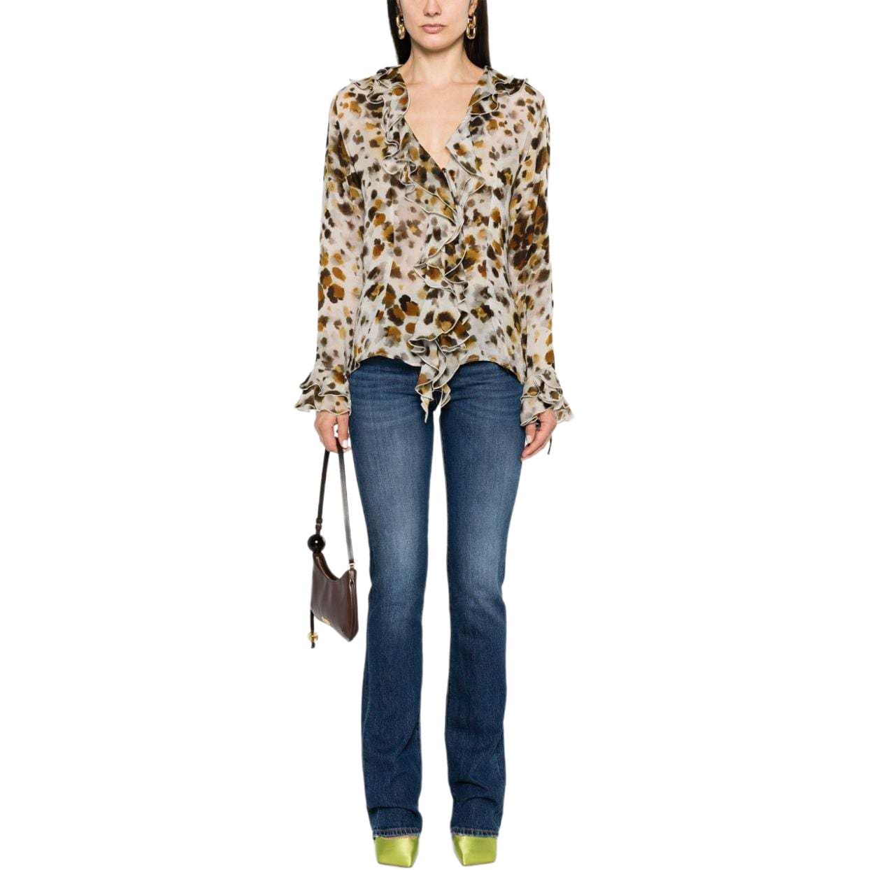 Lookbook (W) MSGM Vaqueros Slim Flare de Tiro Alto Denim Desgastado Azul Índigo 3641MDP238L247091-89