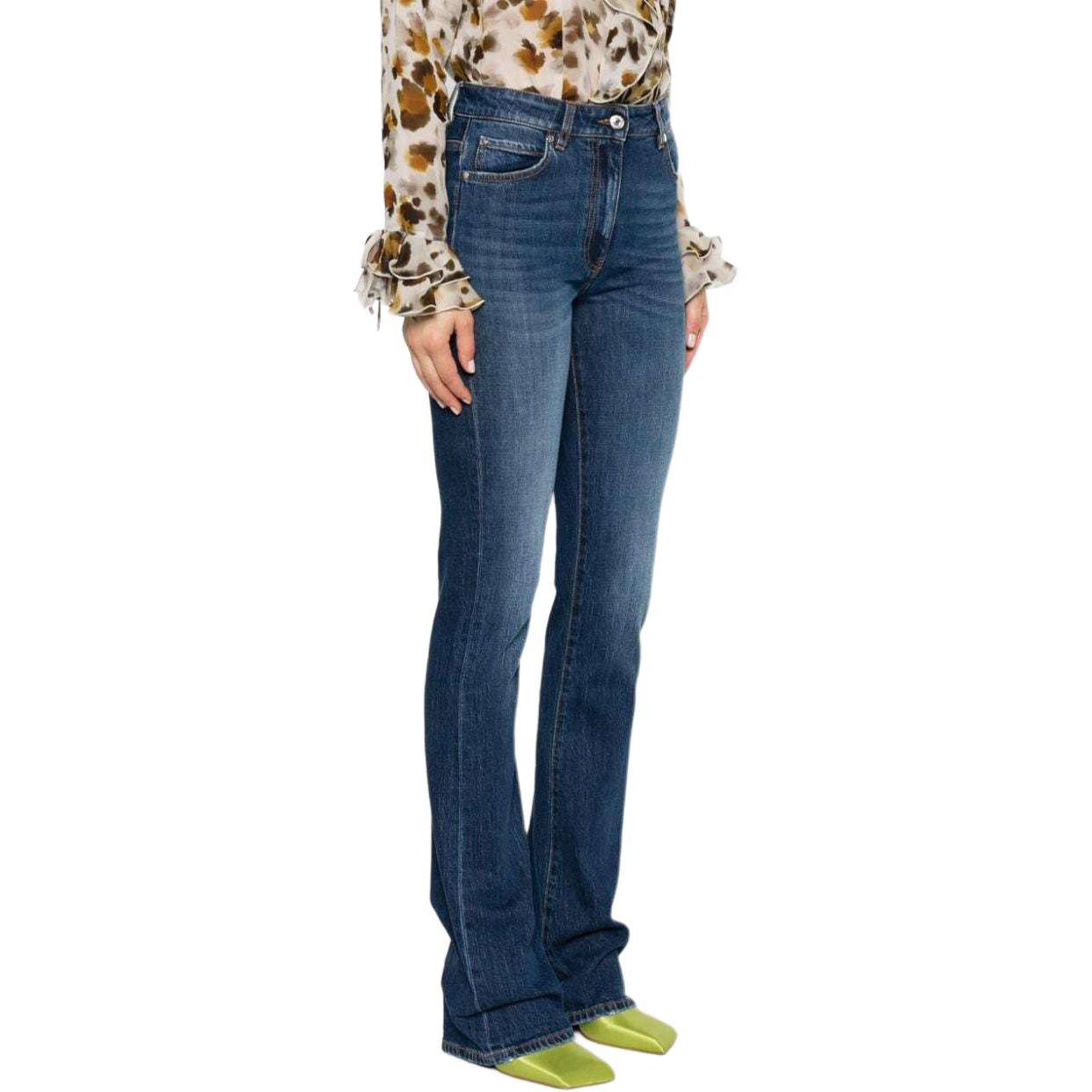 Purchase (W) MSGM Vaqueros Slim Flare de Tiro Alto Denim Desgastado Azul Índigo 3641MDP238L247091-89