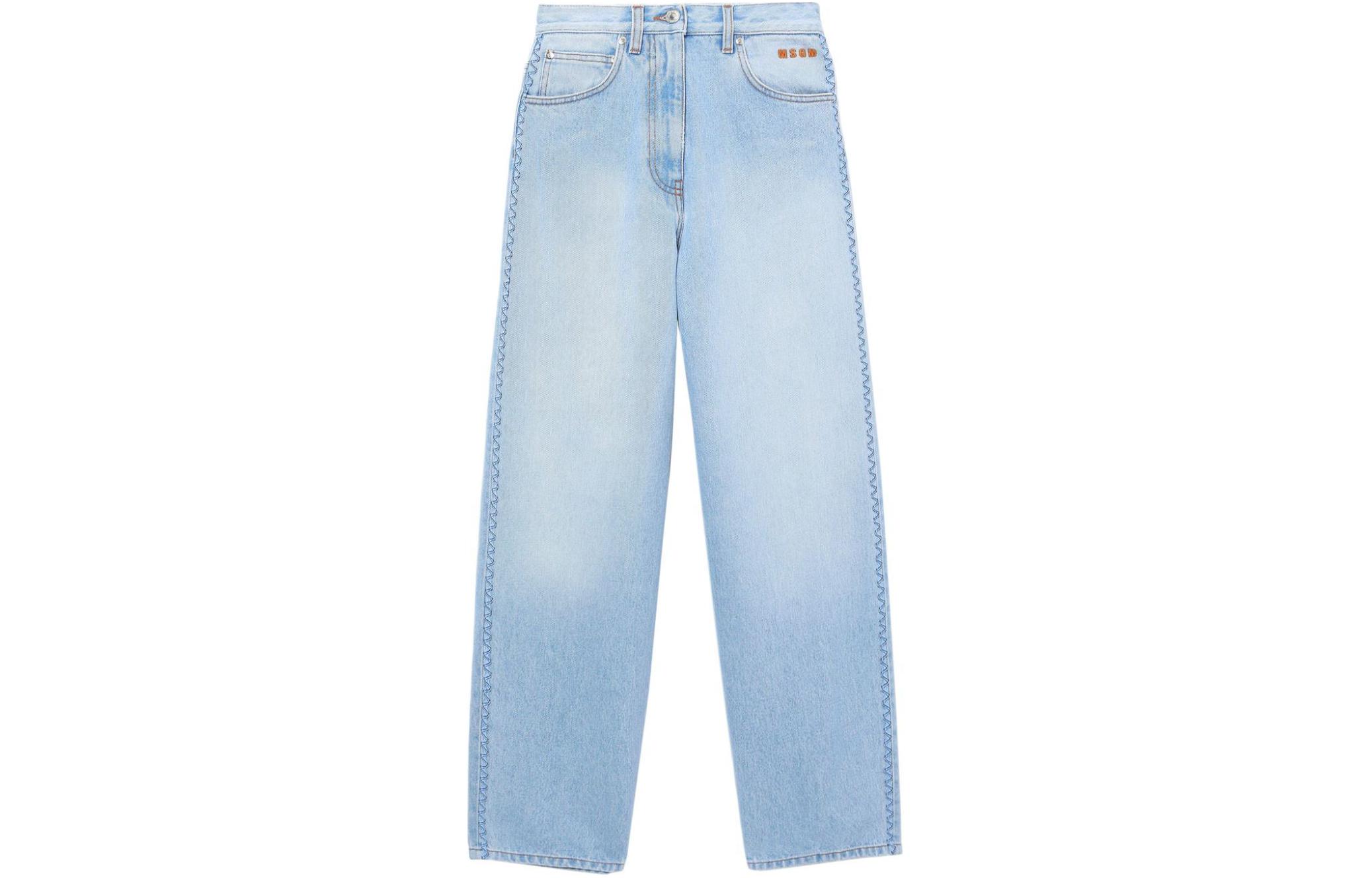 (Women) MSGM  Light Blue Mid-Rise Embroidered Logo Patch Denim Jeans. 3642MDP236L247480-BLUE