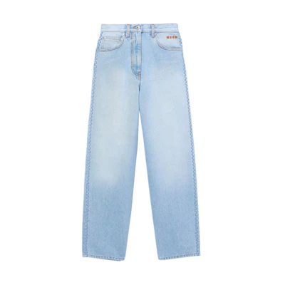 (Women) MSGM Light Blue Mid-Rise Embroidered Logo Patch Denim Jeans. 3642MDP236L247480-BLUE