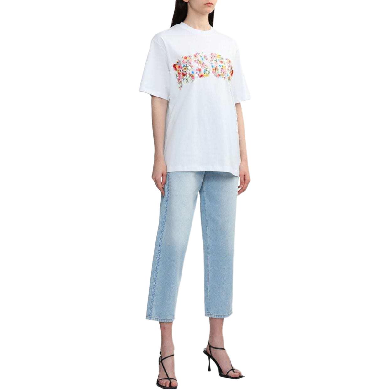 Shop (W) MSGM Vaqueros de Mezclilla Azul Claro con Logo Bordado y Corte Medio. 3642MDP236L247480-BLUE