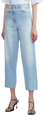 (W) MSGM Vaqueros de Mezclilla Azul Claro con Logo Bordado y Corte Medio. 3642MDP236L247480-BLUE Details for (W) MSGM Vaqueros de Mezclilla Azul Claro con Logo Bordado y Corte Medio. 3642MDP236L247480-BLUE