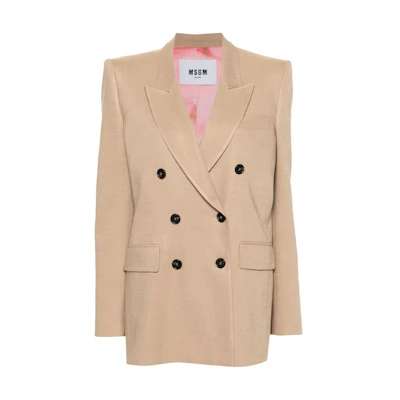 (Women) MSGM Light Brown Textured Double-Breasted Blazer 3641MDG09Y247010-23