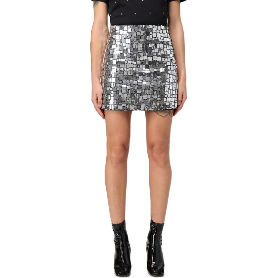 (Women) MSGM  Metallic Silver Mini Skirt with Zipper Closure. 3542MDD184X-237965-90
