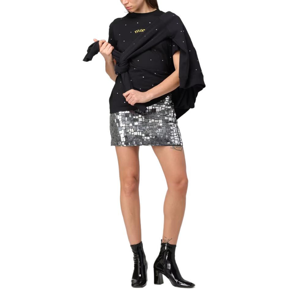 Shop (W) Falda Mini Plateada Metálica MSGM con Cierre de Cremallera. 3542MDD184X-237965-90