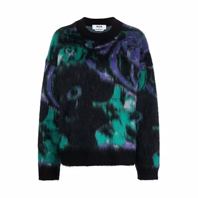 (Women) MSGM Oversized Crewneck Long-Sleeve Sweater - Black. 3542MDM213237957-BLACK