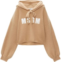 (Women) MSGM Oversized Knit Hoodie with Logo Embroidery in Light Brown. 3741MDM218247790-BROWN (Women) MSGM Oversized Knit Hoodie with Logo Embroidery in Light Brown. 3741MDM218247790-BROWN