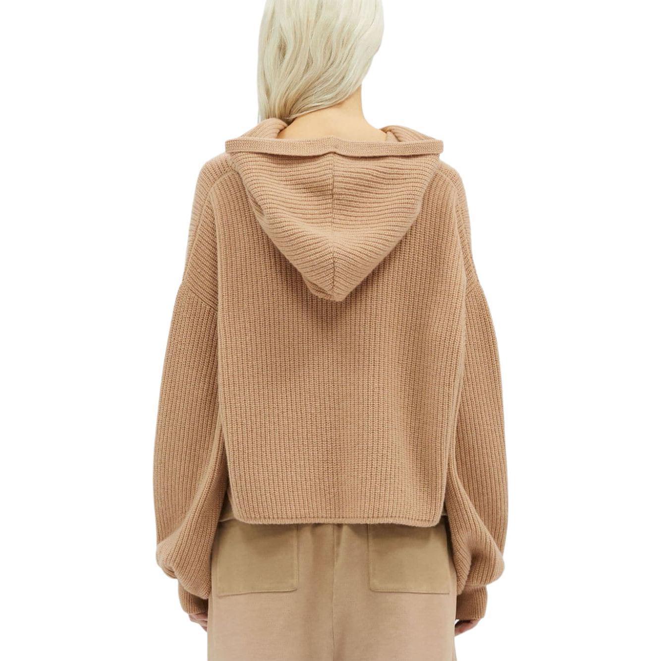 Shop (W) MSGM 로고 자수 오버사이즈 니트 후드티 라이트 브라운. 3741MDM218247790-BROWN