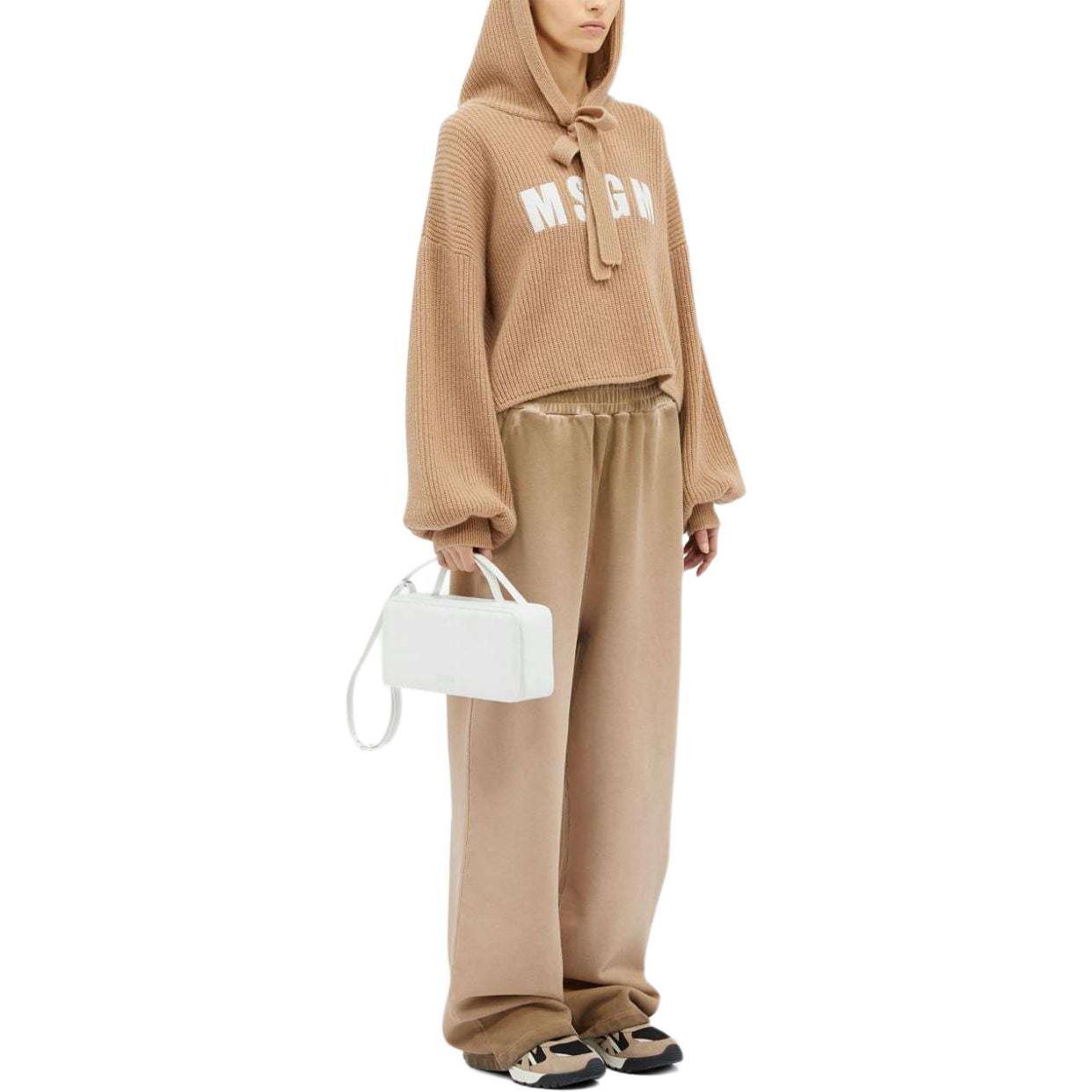 Purchase (W) MSGM 로고 자수 오버사이즈 니트 후드티 라이트 브라운. 3741MDM218247790-BROWN