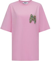 (Women) MSGM Pink Embroidered Beaded Logo Half Sleeve T-Shirt SS24. 3642MDM103-247002-Pink (Women) MSGM Pink Embroidered Beaded Logo Half Sleeve T-Shirt SS24. 3642MDM103-247002-Pink