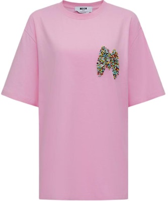 (W) MSGM Merah Jambu T-Shirt Lengan Pendek Logo Manik & Sulam SS24. 3642MDM103-247002-Pink Order (W) MSGM Merah Jambu T-Shirt Lengan Pendek Logo Manik & Sulam SS24. 3642MDM103-247002-Pink