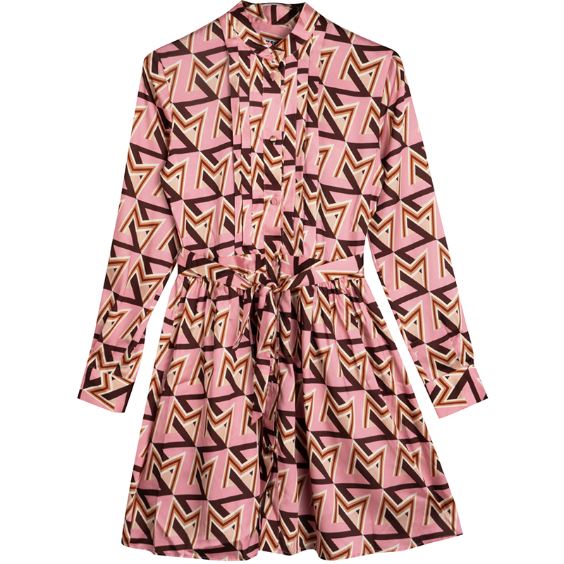 (Women) MSGM  Pink Geometric Print Button Long-Sleeve Dress. 2941MDA13C-207696-12