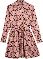 (Women) MSGM Pink Geometric Print Button Long-Sleeve Dress. 2941MDA13C-207696-12 (Women) MSGM Pink Geometric Print Button Long-Sleeve Dress. 2941MDA13C-207696-12