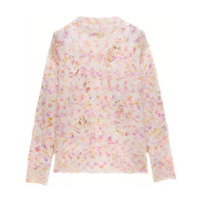 (Women) MSGM Pink Knit Sweater with Cutout Details and Drop Shoulder Design. 3741MDM210247785-PINK