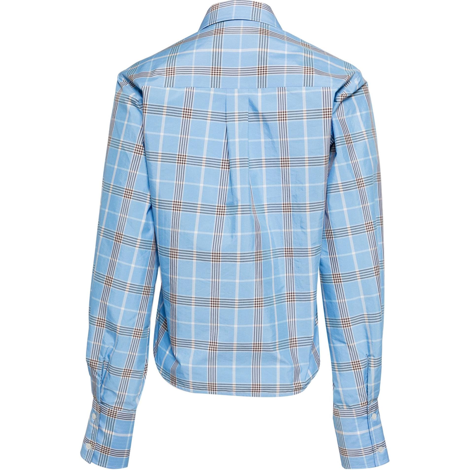 Lookbook (W) Kemeja Lengan Panjang MSGM Kotak dengan Detail Tali Biru Muda 3642MDE04247310-BLUE