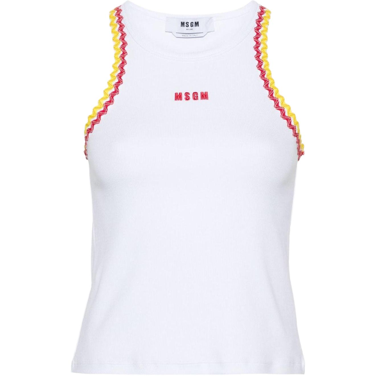 (Women) MSGM  Ribbed Sleeveless Tank Top with Contrast Trim - White 3642MDT88247108-WHITE