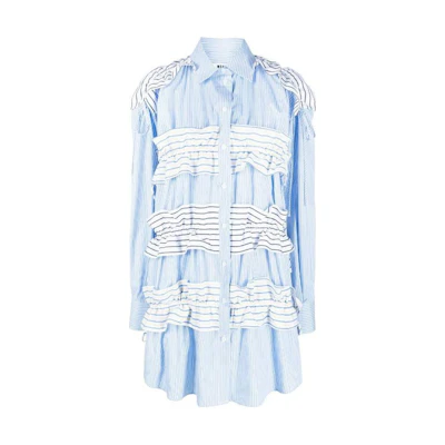 (Women) MSGM Ruffle Stripe Detail Long Sleeve Mini Dress. 3441MDA01Y-237010-84