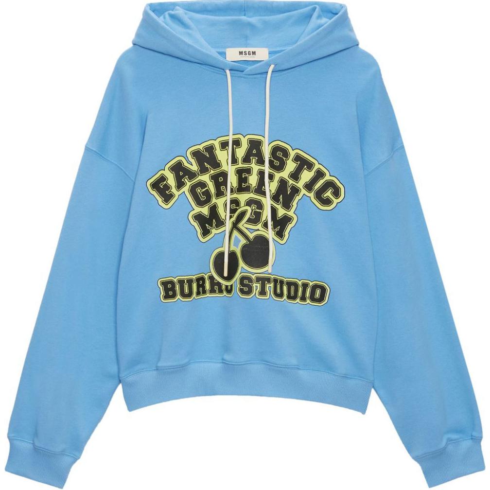 (Women) MSGM  Sky Blue Oversized Logo Print Hoodie. 3746MM07247792-BLUE