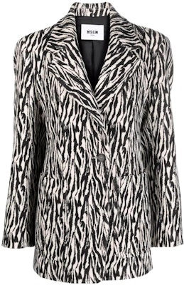 (W) MSGM 슬림 핏 지브라 프린트 블레이저 블랙. 3141MDG03-217628-99 Buy (W) MSGM 슬림 핏 지브라 프린트 블레이저 블랙. 3141MDG03-217628-99