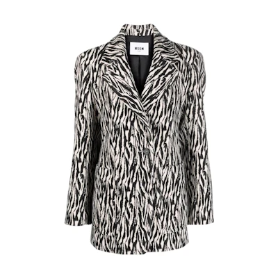 (Women) MSGM Slim Fit Zebra Print Blazer Black. 3141MDG03-217628-99