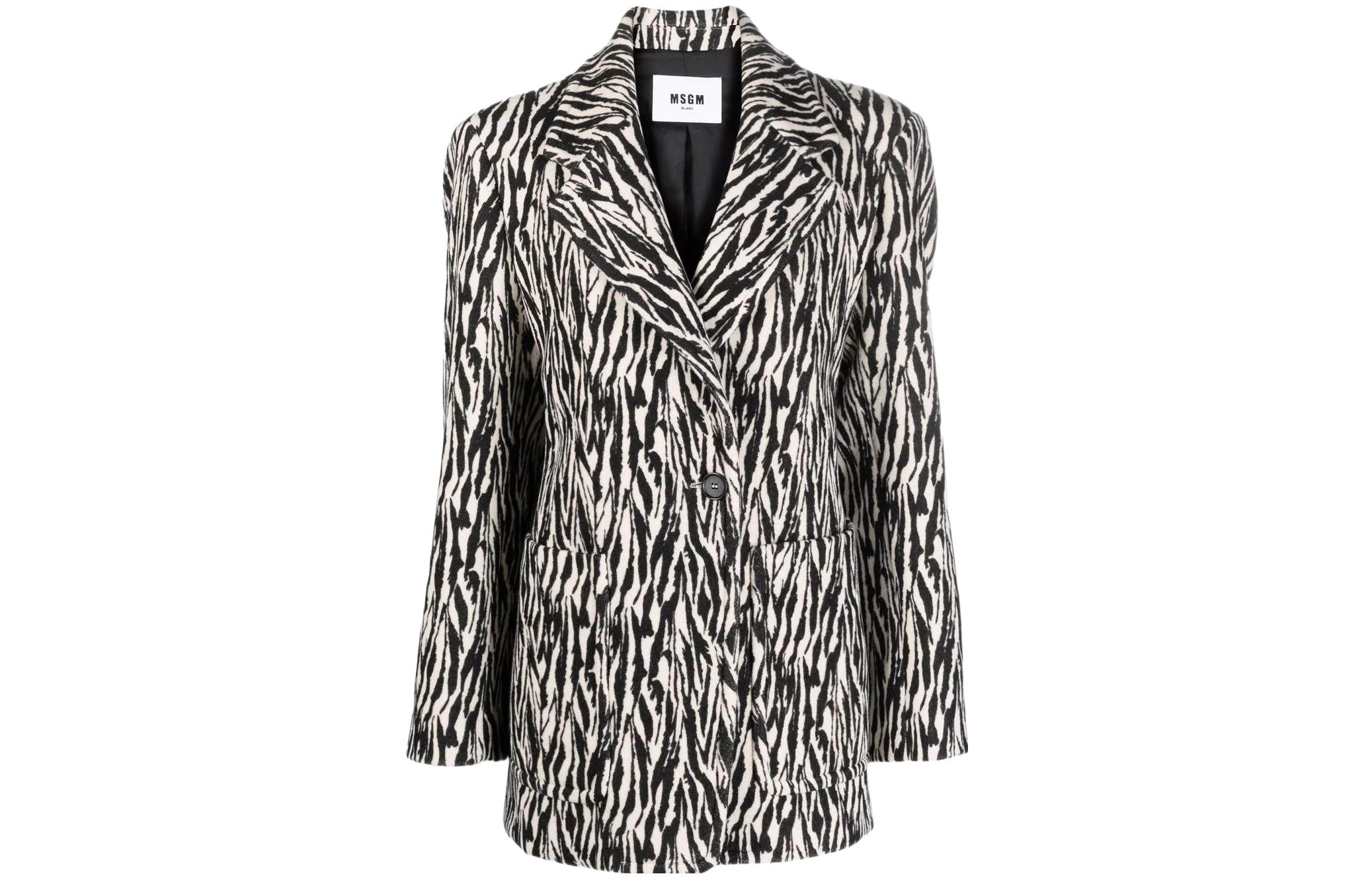 Order (W) MSGM 슬림 핏 지브라 프린트 블레이저 블랙. 3141MDG03-217628-99