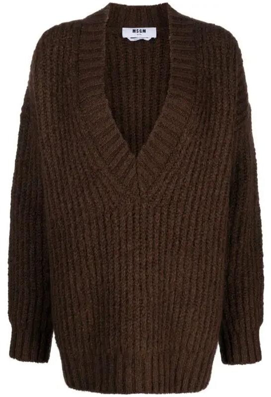 women-msgm-v-neck-pullover-sweater-brown-long-sleeve-solid-color-3542-mdm-209237992-brown