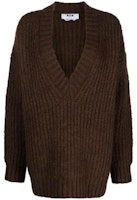 (Women) MSGM V-Neck Pullover Sweater Brown Long Sleeve Solid Color. 3542MDM209237992-BROWN (Women) MSGM V-Neck Pullover Sweater Brown Long Sleeve Solid Color. 3542MDM209237992-BROWN
