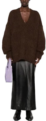 (W) MSGM 브이넥 풀오버 스웨터 브라운 긴소매 솔리드 컬러. 3542MDM209237992-BROWN Lookbook (W) MSGM 브이넥 풀오버 스웨터 브라운 긴소매 솔리드 컬러. 3542MDM209237992-BROWN