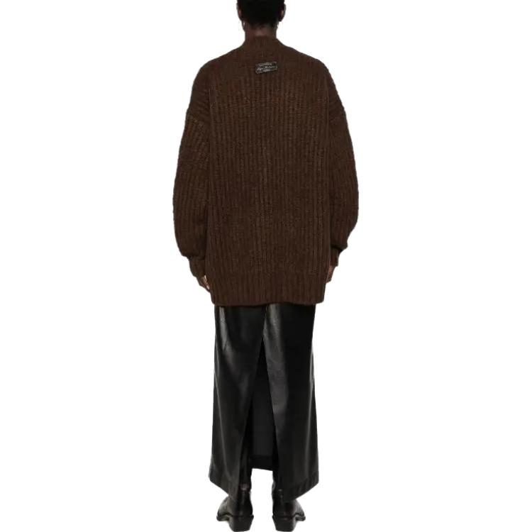 Shop (W) MSGM 브이넥 풀오버 스웨터 브라운 긴소매 솔리드 컬러. 3542MDM209237992-BROWN