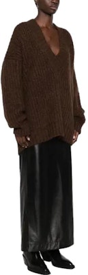 (W) MSGM 브이넥 풀오버 스웨터 브라운 긴소매 솔리드 컬러. 3542MDM209237992-BROWN Purchase (W) MSGM 브이넥 풀오버 스웨터 브라운 긴소매 솔리드 컬러. 3542MDM209237992-BROWN