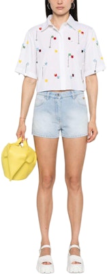 (W) MSGM Baju Kapas Putih Bertekstur Lengan Pendek dengan Rantai Manik. 3642MDE182247475-WHITE Lookbook (W) MSGM Baju Kapas Putih Bertekstur Lengan Pendek dengan Rantai Manik. 3642MDE182247475-WHITE