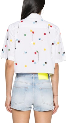 (W) MSGM Baju Kapas Putih Bertekstur Lengan Pendek dengan Rantai Manik. 3642MDE182247475-WHITE Shop (W) MSGM Baju Kapas Putih Bertekstur Lengan Pendek dengan Rantai Manik. 3642MDE182247475-WHITE