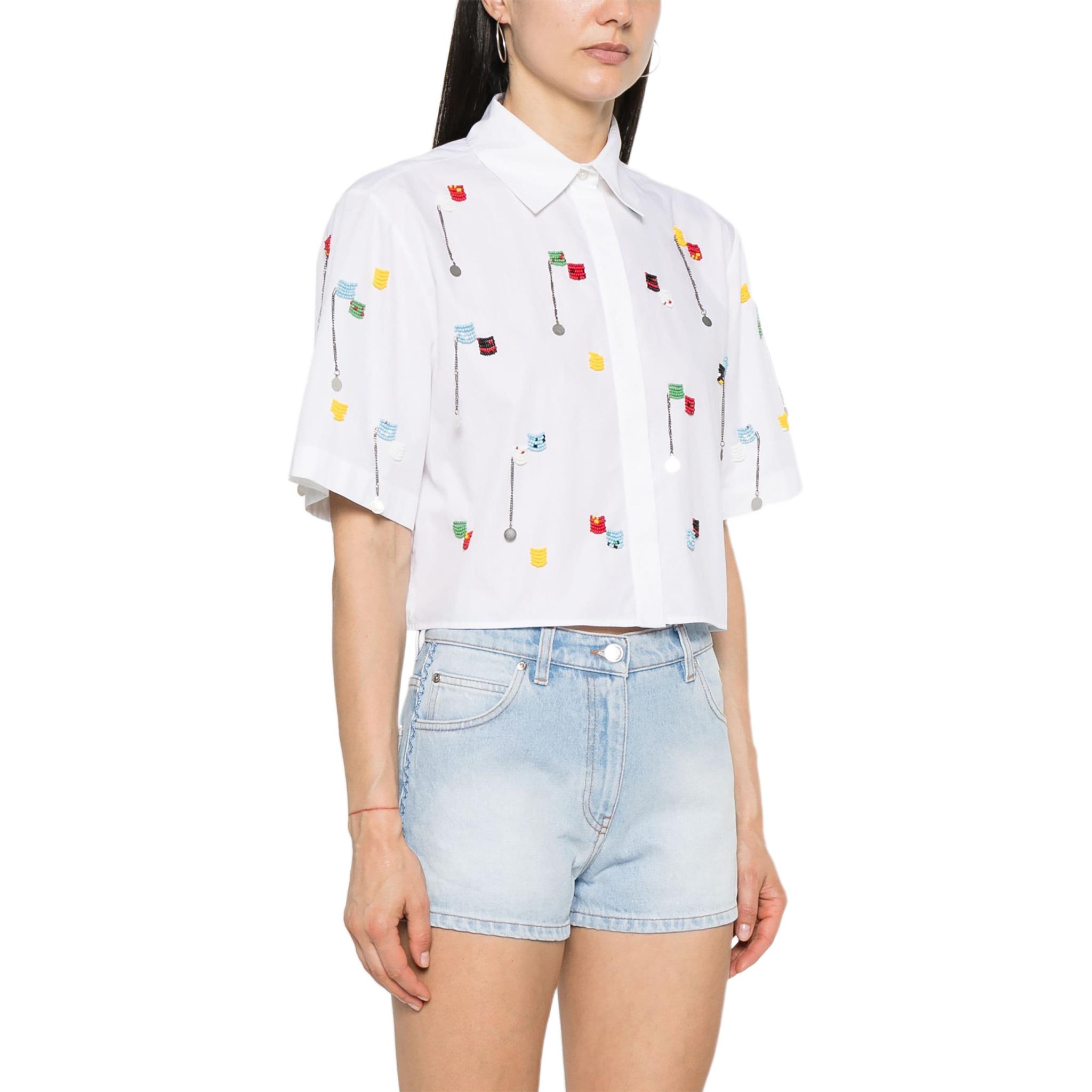 Purchase (W) MSGM Baju Kapas Putih Bertekstur Lengan Pendek dengan Rantai Manik. 3642MDE182247475-WHITE