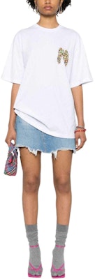 (W) MSGM Baju-T Putih Logo Manik Lengan Pendek Krew Leher Tekstur Rajut. 3642MDM103247002-WHITE Lookbook (W) MSGM Baju-T Putih Logo Manik Lengan Pendek Krew Leher Tekstur Rajut. 3642MDM103247002-WHITE