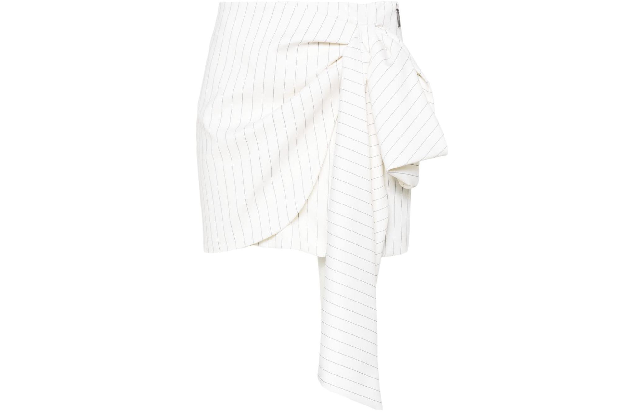 (Women) MSGM  White Bow Detail Striped Casual Mini Skirt. 3641MDD11247117-WHITE