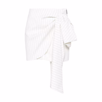 (Women) MSGM White Bow Detail Striped Casual Mini Skirt. 3641MDD11247117-WHITE