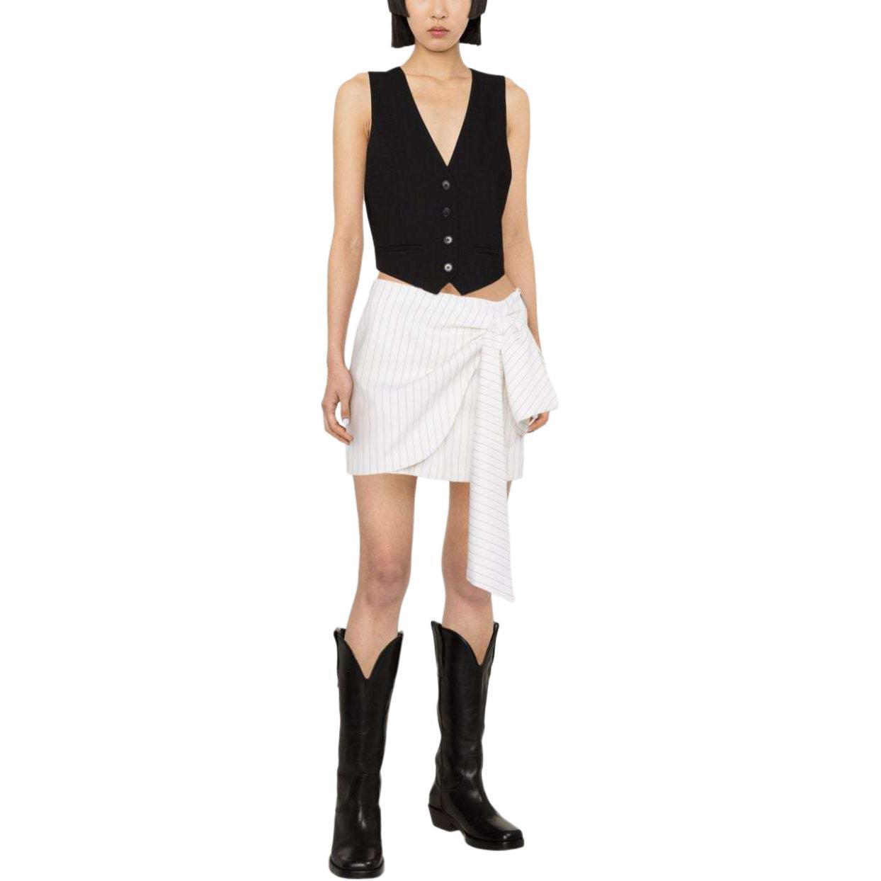 Lookbook (W) MSGM 화이트 리본 디테일 스트라이프 캐주얼 미니스커트. 3641MDD11247117-WHITE